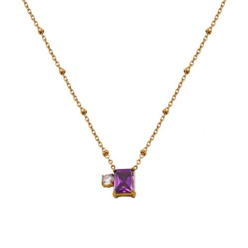 304 Stainless Steel Necklace, with Titanium Steel & Amethyst, with 2inch extender chain, Geometrical Pattern, gold color plated, fashion jewelry & for woman, Length:Approx 15.7 Inch, Sold By PC