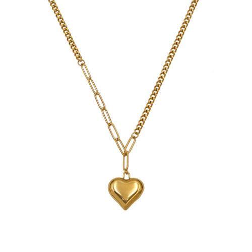 Acier titane collier, avec 2inch chaînes de rallonge, coeur, Placage de couleur d'or, bijoux de mode & pour femme, Longueur:Environ 15.7 pouce, Vendu par PC