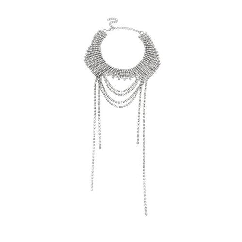 Mode Choker Ketting, Zinc Alloy, met 10cm extender keten, silver plated, mode sieraden & voor vrouw & met strass, Lengte Ca 28 cm, Verkocht door PC