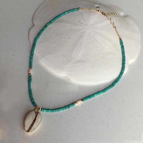 Seed verre collier de perles, Seedbead, avec coquille & alliage de zinc, avec 10cm chaînes de rallonge, fait à la main, bijoux de mode & pour femme, plus de couleurs à choisir, Longueur:Environ 40 cm, Vendu par PC