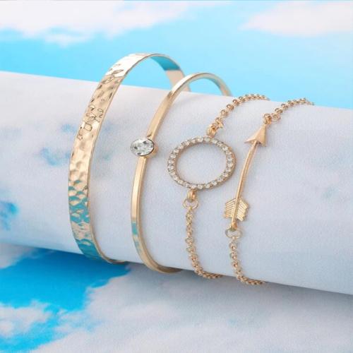 Zinc Alloy Bracelet gold color plated 4 pieces & fashion jewelry & for woman & with rhinestone Length Approx 17 cm Sold By Set