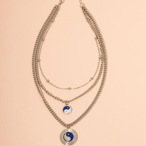 Collar de Aleación de Zinc, con 5cm extender cadena, chapado en color de plata, tres capas & Joyería & para mujer, longitud:aproximado 50 cm, Vendido por UD