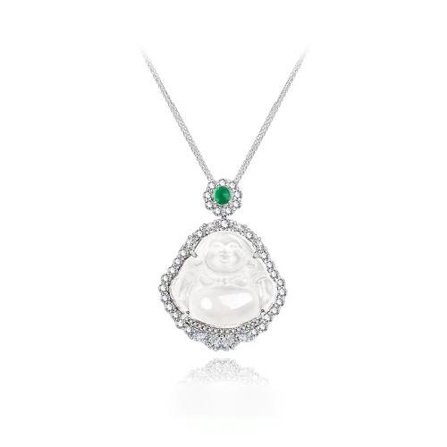 Cubic Zirconia Micro Pave 925 Sterling Silver Pendant with Hetian Jade DIY & micro pave cubic zirconia Sold By PC
