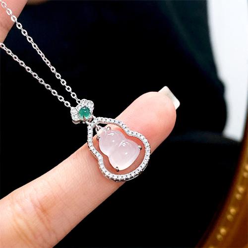 Cubic Zircon Micro Pave 925 Sterling Silver Necklace, with White Chalcedony, with 3cm extender chain, fashion jewelry & micro pave cubic zirconia & for woman, Length:Approx 40 cm, Sold By PC