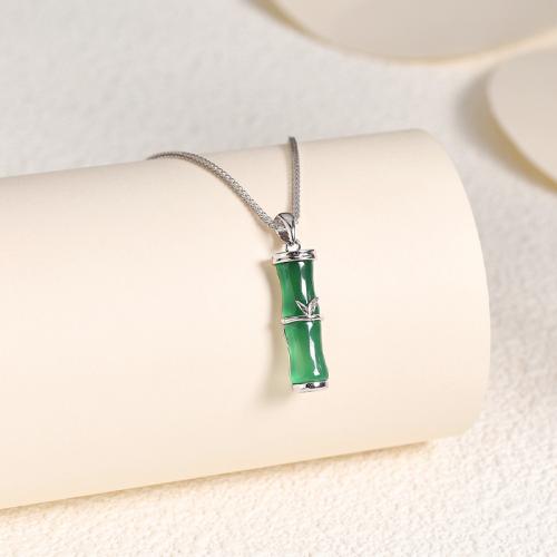 925 Sterling Silver Pendant with Green Calcedony DIY Sold By PC