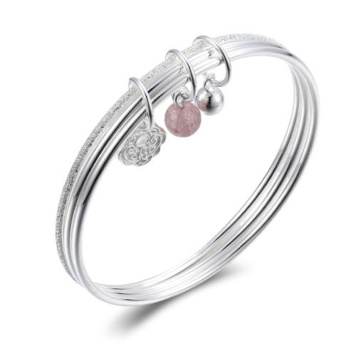 925 Sterling Silver Bangle Bracelet with Strawberry Quartz fashion jewelry & for woman Inner Approx 57.5mm Sold By PC
