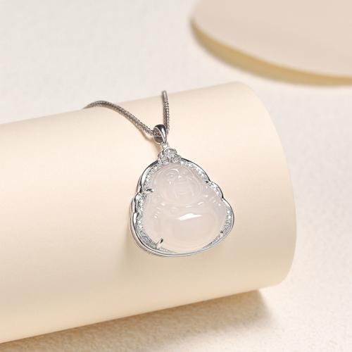 Cubic Zirconia Micro Pave 925 Sterling Silver Pendant, with White Chalcedony, DIY & micro pave cubic zirconia, 28.50x25.80mm, Sold By PC