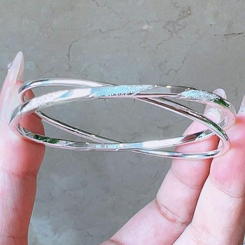 925 Sterling Silver Bangle Bracelet, fashion jewelry & for woman & 2-strand, Inner Diameter:Approx 58mm, Sold By PC