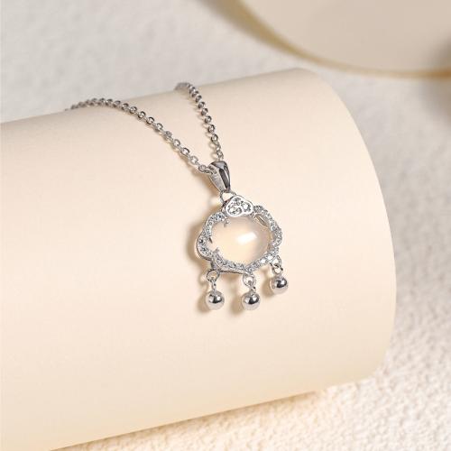 Cubic Zirconia Micro Pave 925 Sterling Silver Pendant, with White Chalcedony, DIY & micro pave cubic zirconia, 14.10x13.60mm, Sold By PC