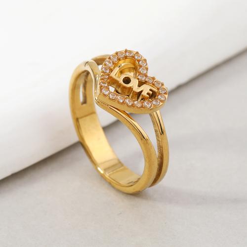 Rhinestone Stainless Steel Finger Ring 304 Stainless Steel Unisex & with rhinestone golden diameter 17mm Sold By PC