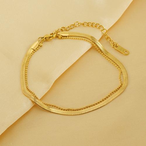 Stainless Steel Anklet, 304 Stainless Steel, with 6cm extender chain, 18K gold plated, Double Layer & fashion jewelry & for woman, golden, Length:Approx 21 cm, Sold By PC