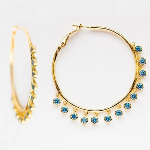 Boucles d'oreilles en laiton zircon cubique pavent, bijoux de mode & pavé de micro zircon & pour femme, doré, 57mm, Vendu par paire