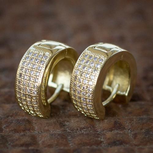 Cubic Zirconia Micro Pave Brass Earring, fashion jewelry & Unisex & micro pave cubic zirconia, more colors for choice, 14mm, Sold By Pair