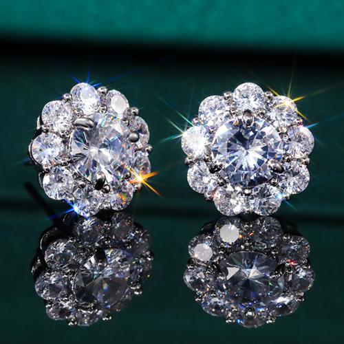 Cubic Zirconia Micro Pave Brass Earring, fashion jewelry & micro pave cubic zirconia & for woman, 11mm, Sold By Pair