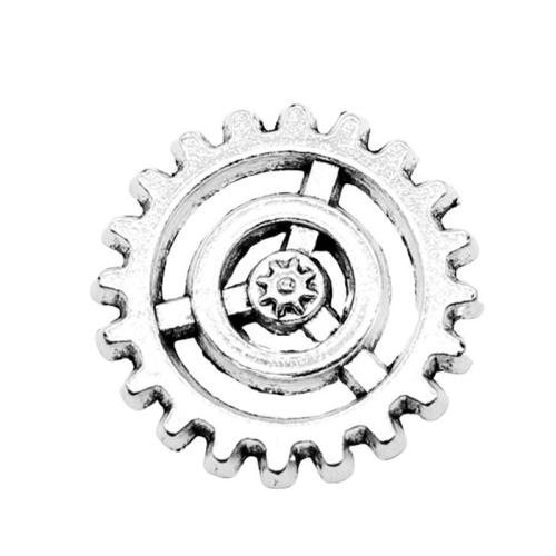 Colgantes de Aleación de Zinc, rueda de engranaje, chapado en color de plata antigua, Bricolaje, 17x17mm, Vendido por UD