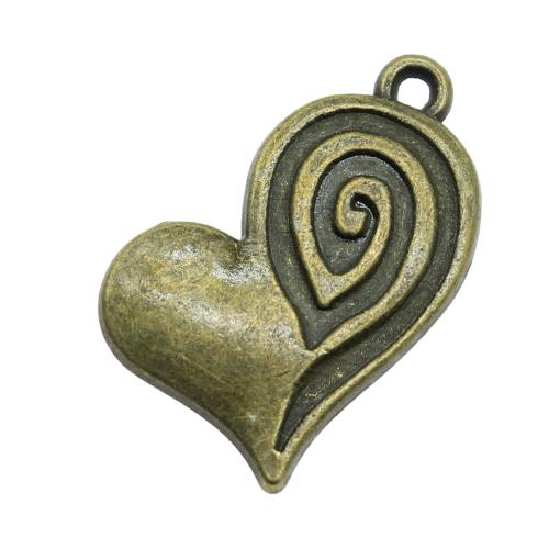 Pingentes de coração de liga de zinco, banho de cor bronze antigo, DIY, 24x22mm, vendido por PC