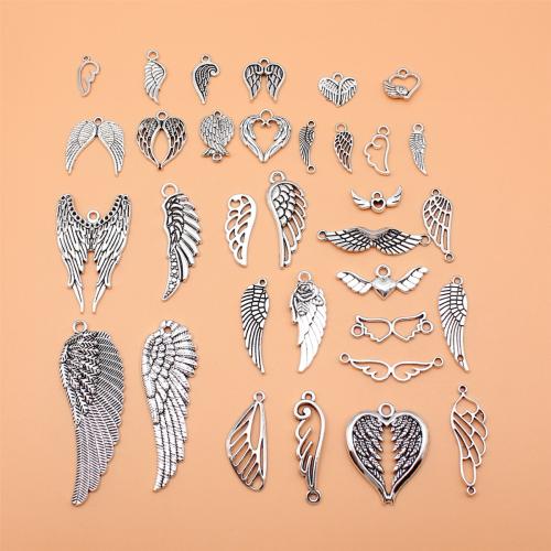 Wing Shaped Tibetan Style Pendants, antique silver color plated, DIY, 33PCs/Set, Sold By Set