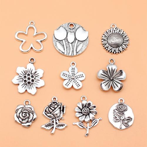 Tibetan Style Flower Pendants, antique silver color plated, DIY, 10PCs/Set, Sold By Set