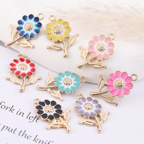 Tibetan Style Enamel Pendants, Flower, gold color plated, DIY, more colors for choice, nickel, lead & cadmium free, 19x26mm, 10PCs/Bag, Sold By Bag