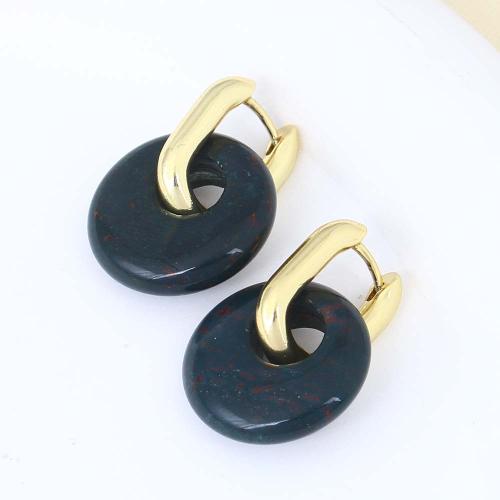 Brass Leverback Earring with Gemstone Chips Round gold color plated for woman nickel lead & cadmium free Sold By Pair