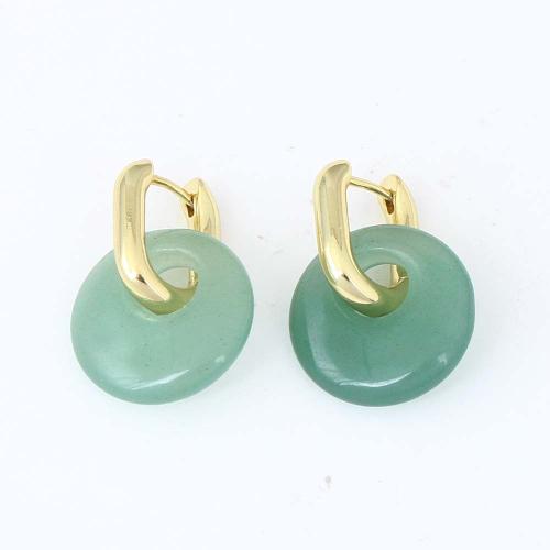 Brass Leverback Earring with Gemstone Chips Round gold color plated for woman green nickel lead & cadmium free Sold By Pair