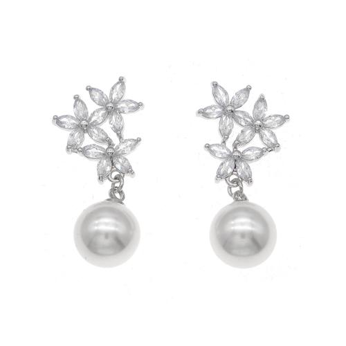 Tibetan Style Drop Earrings, with Cubic Zirconia & Plastic Pearl, plated, different styles for choice & for woman, more colors for choice, nickel, lead & cadmium free, 39x28x5mm, Sold By Pair