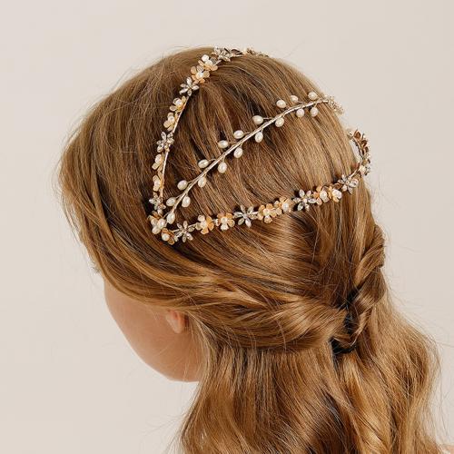 Haarreif, Zinklegierung, mit Kunststoff Perlen, goldfarben plattiert, für Frau & mit Strass, frei von Nickel, Blei & Kadmium, verkauft von PC