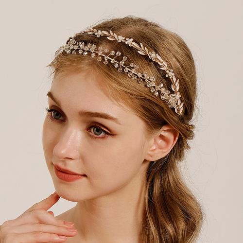 Haarreif, Zinklegierung, mit Kunststoff Perlen, goldfarben plattiert, für Frau & mit Strass, frei von Nickel, Blei & Kadmium, verkauft von PC