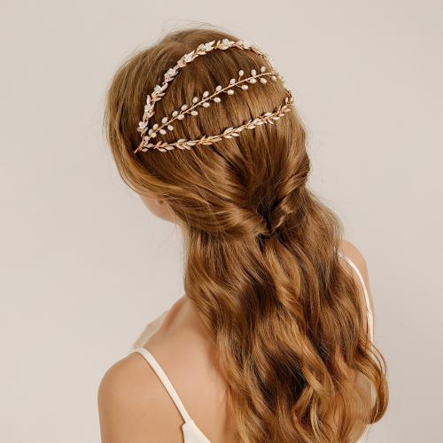 Hair Bands, Tibetan Style, with Plastic Pearl, gold color plated, for woman & with rhinestone, nickel, lead & cadmium free, Sold By PC