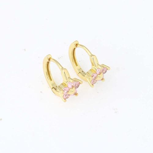 Cubic Zirconia Micro Pave Brass Earring, gold color plated, micro pave cubic zirconia & for woman, pink, nickel, lead & cadmium free, 22.30x17.30x10.10mm, Sold By Pair