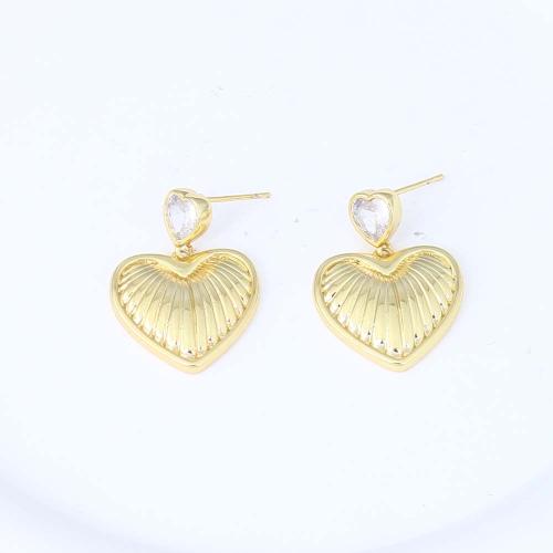 Cubic Zirconia Micro Pave Brass Earring, Heart, gold color plated, micro pave cubic zirconia & for woman, nickel, lead & cadmium free, 25.30x11.60x9.70mm, Sold By Pair