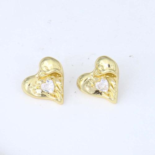Cubic Zirconia Micro Pave Brass Earring, Heart, gold color plated, micro pave cubic zirconia & for woman, nickel, lead & cadmium free, 19.40x19.40x3.60mm, Sold By Pair