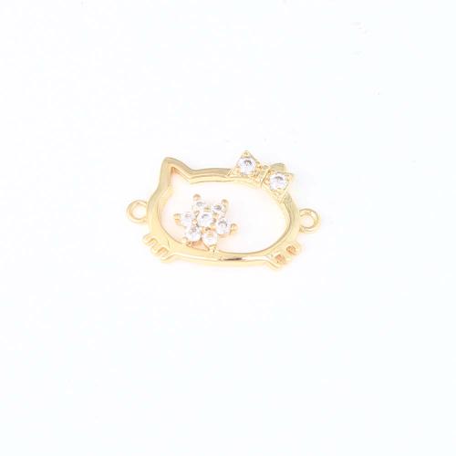 Cubic Zirconia Micro Pave Brass Connector, Cat, gold color plated, DIY & micro pave cubic zirconia & 1/1 loop, nickel, lead & cadmium free, 31.80x20.60x5mm, Sold By PC