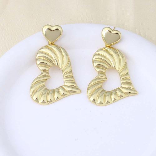 Brass Drop Earring, Heart, gold color plated, for woman, nickel, lead & cadmium free, 31x25.70x2.70mm, Sold By Pair