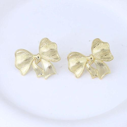 Brass Stud Earring, Bowknot, gold color plated, for woman, nickel, lead & cadmium free, 30.80x20.40x5.20mm, Sold By Pair