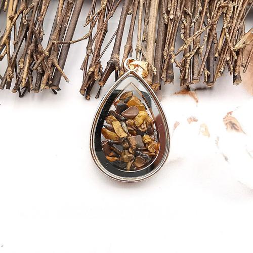 Glass Tibetan Style Pendant, with Natural Stone & Glass, Teardrop, plated, DIY & different materials for choice, more colors for choice, nickel, lead & cadmium free, 40x26x6mm, Sold By PC