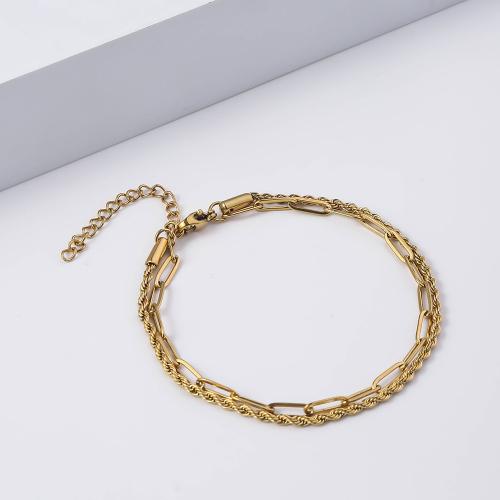 Bijoux bracelet en acier inoxydable, Acier inoxydable 304, avec 5cm chaînes de rallonge, Placage, bijoux de mode, doré, Longueur:18 cm, Vendu par PC