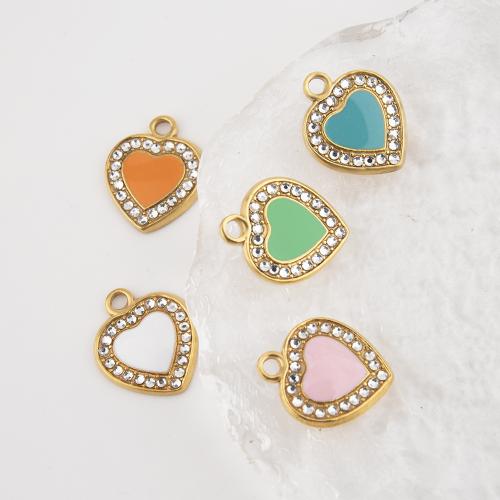 Stainless Steel Heart Pendants, 304 Stainless Steel, plated, DIY & enamel & with rhinestone, more colors for choice, 15x18mm, Sold By PC
