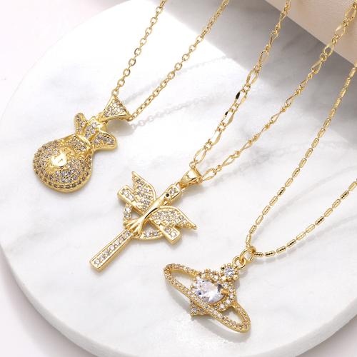 Cubic Zircon Micro Pave Brass Necklace, gold color plated, fashion jewelry & different designs for choice & micro pave cubic zirconia, gold, nickel, lead & cadmium free, Sold By PC