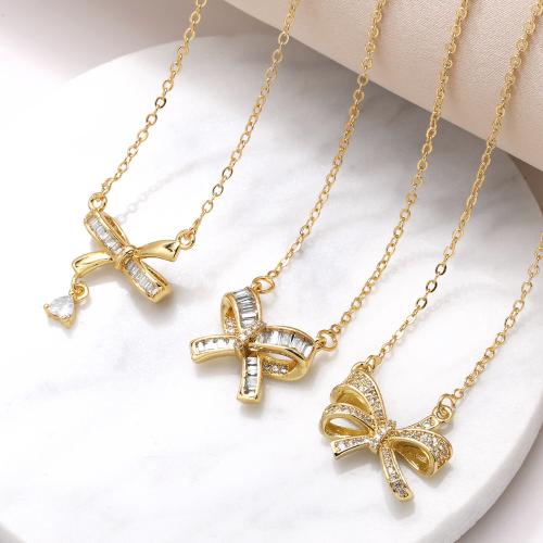 Cubic Zircon Micro Pave Brass Necklace gold color plated fashion jewelry & micro pave cubic zirconia gold nickel lead & cadmium free Sold By PC