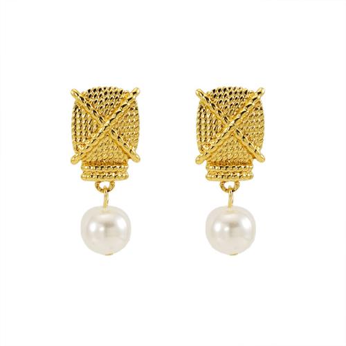 Stainless Steel Stud Earrings 304 Stainless Steel with Plastic Pearl 18K gold plated fashion jewelry & for woman 33mm Sold By Pair