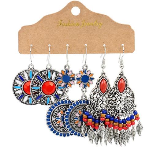 Tibetan Style Drop Earrings, with Acrylic, three pieces & different styles for choice & for woman & enamel, Sold By Set