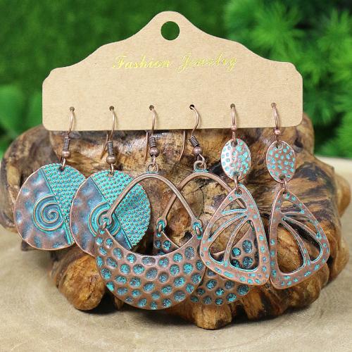 Tibetan Style Drop Earrings, three pieces & different styles for choice & for woman, Sold By Set