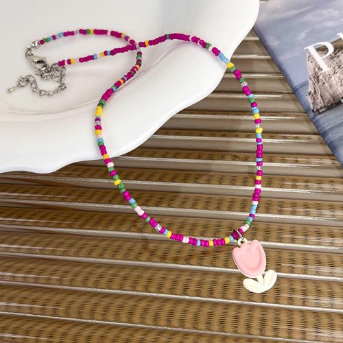 Glass Seed Beads Necklace, Seedbead, with Tibetan Style, with 7cm extender chain, handmade, fashion jewelry & for woman, more colors for choice, Length:Approx 41 cm, Sold By PC