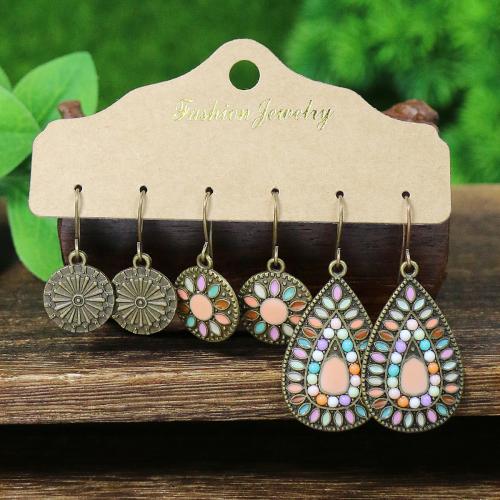Tibetan Style Drop Earrings, three pieces & different styles for choice & for woman & enamel, Sold By Set