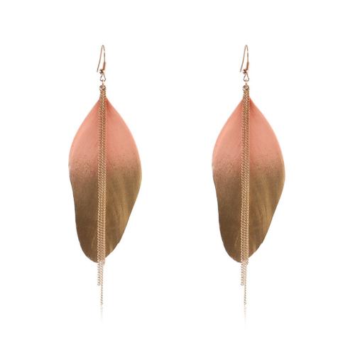 Zinc Alloy Drop Earrings with Feather Leaf plated fashion jewelry & for woman Sold By Pair