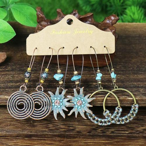 Tibetan Style Drop Earrings, with Shell, three pieces & different styles for choice & for woman & with rhinestone, Sold By Set