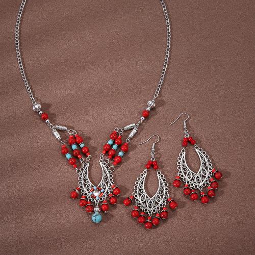 Tibetan Style Jewelry Sets, with Turquoise, handmade, fashion jewelry & different styles for choice & for woman, more colors for choice, Girth of forehead: about 54-13cm; Earring size: about 7x4cm., Sold By PC