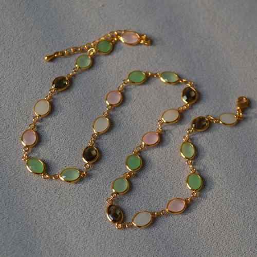Messing Halskette, mit Kristall, mit Verlängerungskettchen von 5cm, 18K vergoldet, Modeschmuck & für Frau, Länge:ca. 40 cm, verkauft von PC