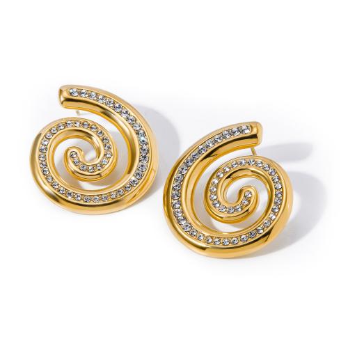 Stainless Steel Stud Earrings 304 Stainless Steel plated micro pave cubic zirconia & for woman golden Sold By Pair